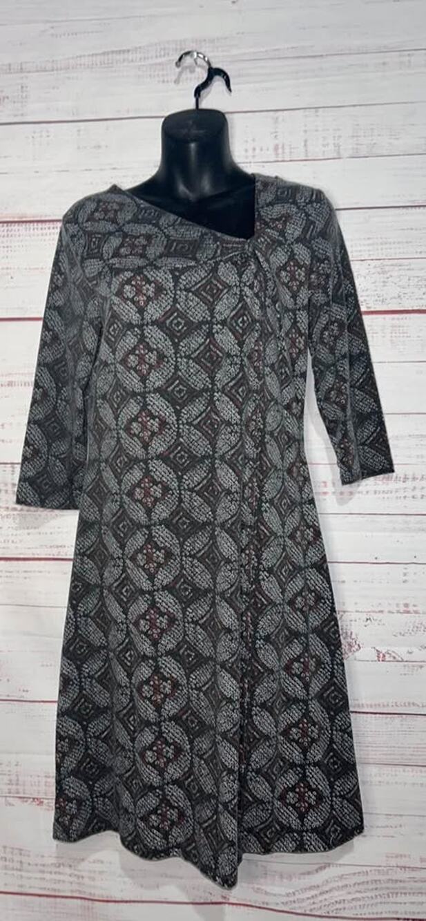 Royal Robbins Essential Nara Dress Large Gray Printed 3/4 Sleeve Small